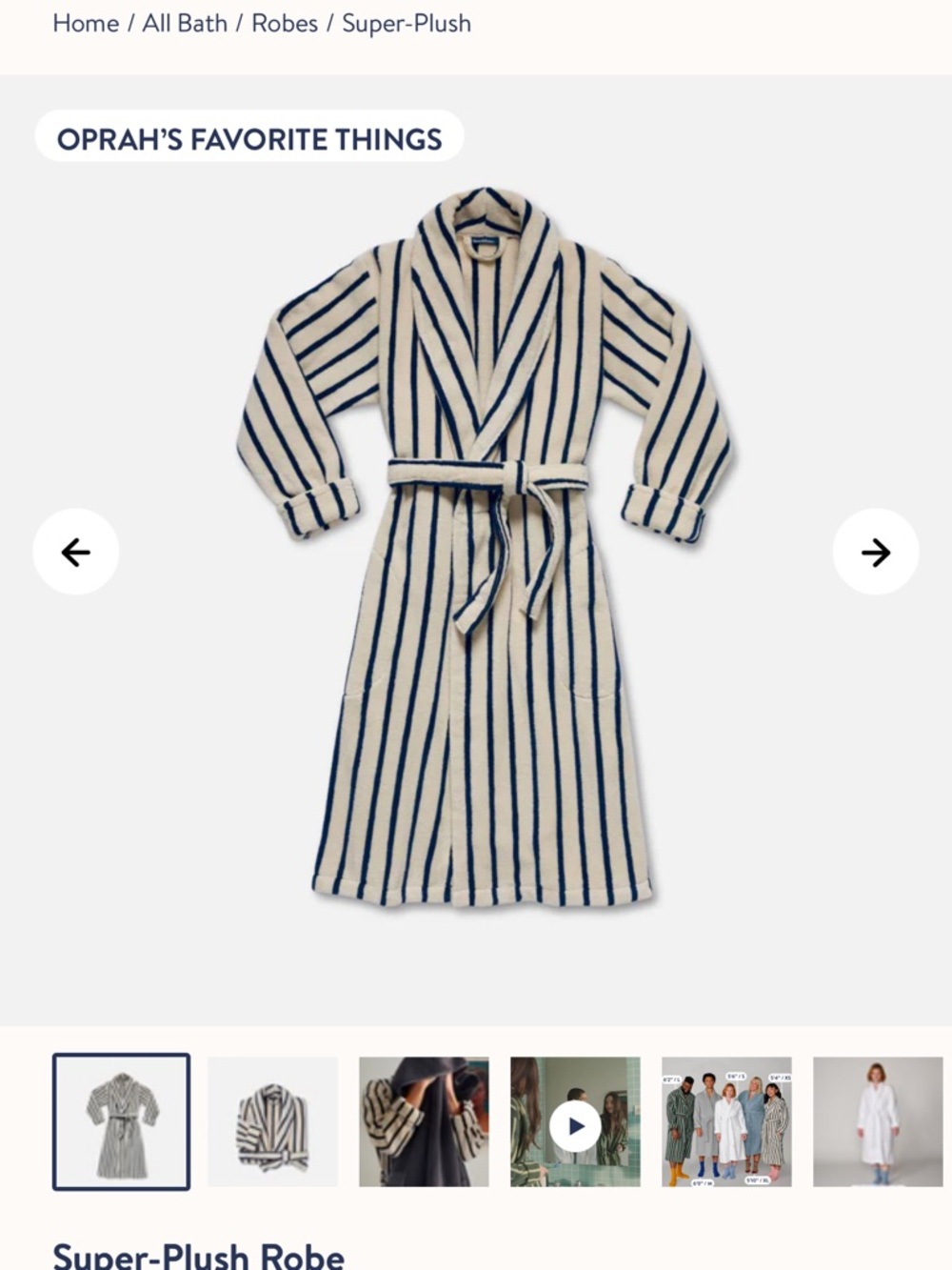 Brooklinen Super-Plush Striped Robe in Cream and Navy